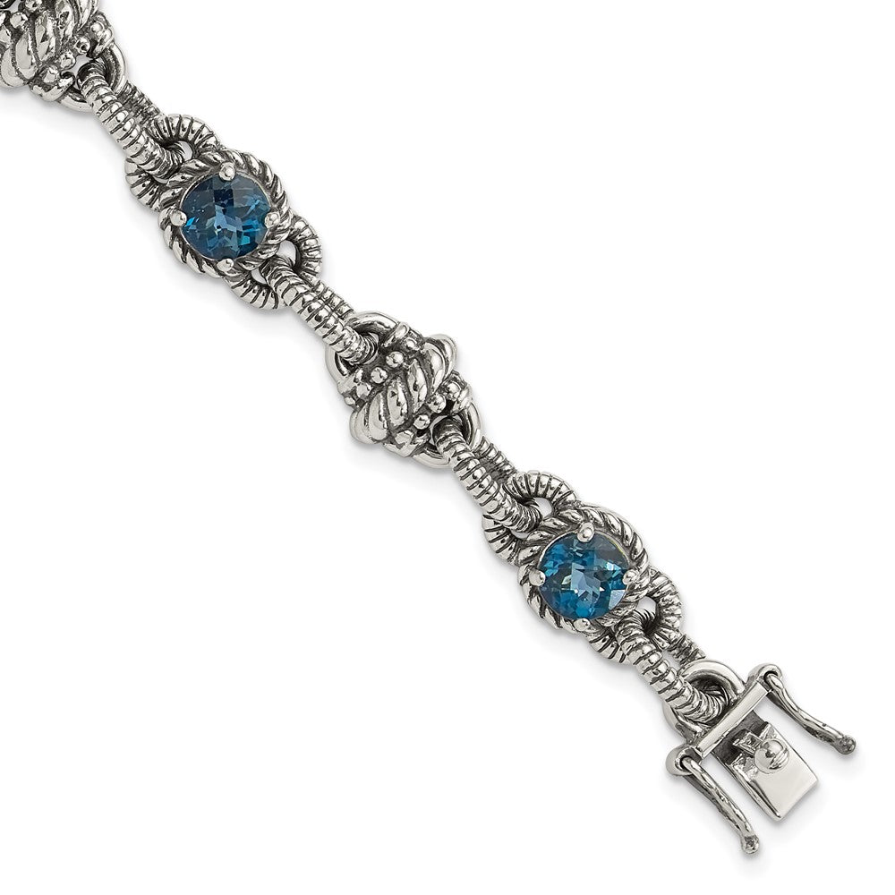 Sterlingsilber Shey Couture 7.75 Zoll Antikisiert Rund London Blautopas Armband