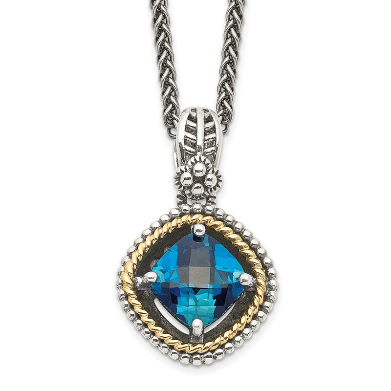 14K/silver Bicolor Shey Couture Sterlingsilber mit 14K Akzente 18 Zoll Antikisiert Cushionlondon Blautopas Halskette