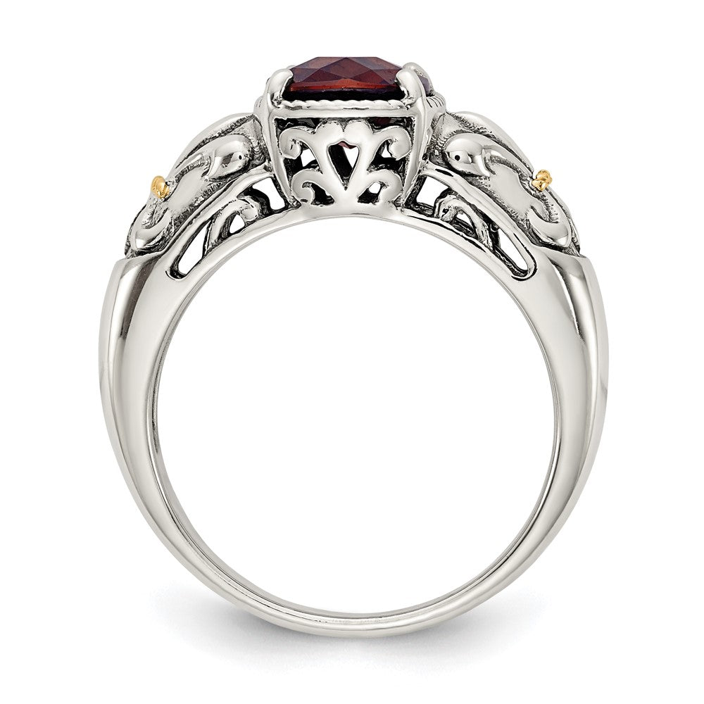 14K/silver Bicolor Shey Couture Sterlingsilber mit 14K Akzente Antikisiert Kissen Schachbrett Granat Ring