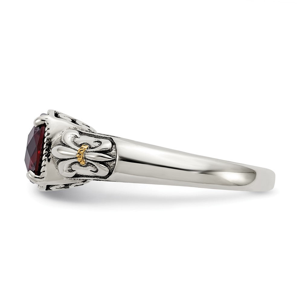 14K/silver Bicolor Shey Couture Sterlingsilber mit 14K Akzente Antikisiert Kissen Schachbrett Granat Ring