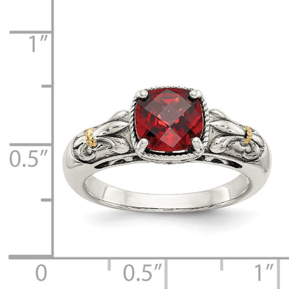 14K/silver Bicolor Shey Couture Sterlingsilber mit 14K Akzente Antikisiert Kissen Schachbrett Granat Ring