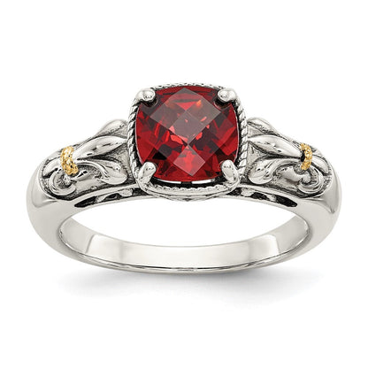 14K/silver Bicolor Shey Couture Sterlingsilber mit 14K Akzente Antikisiert Kissen Schachbrett Granat Ring