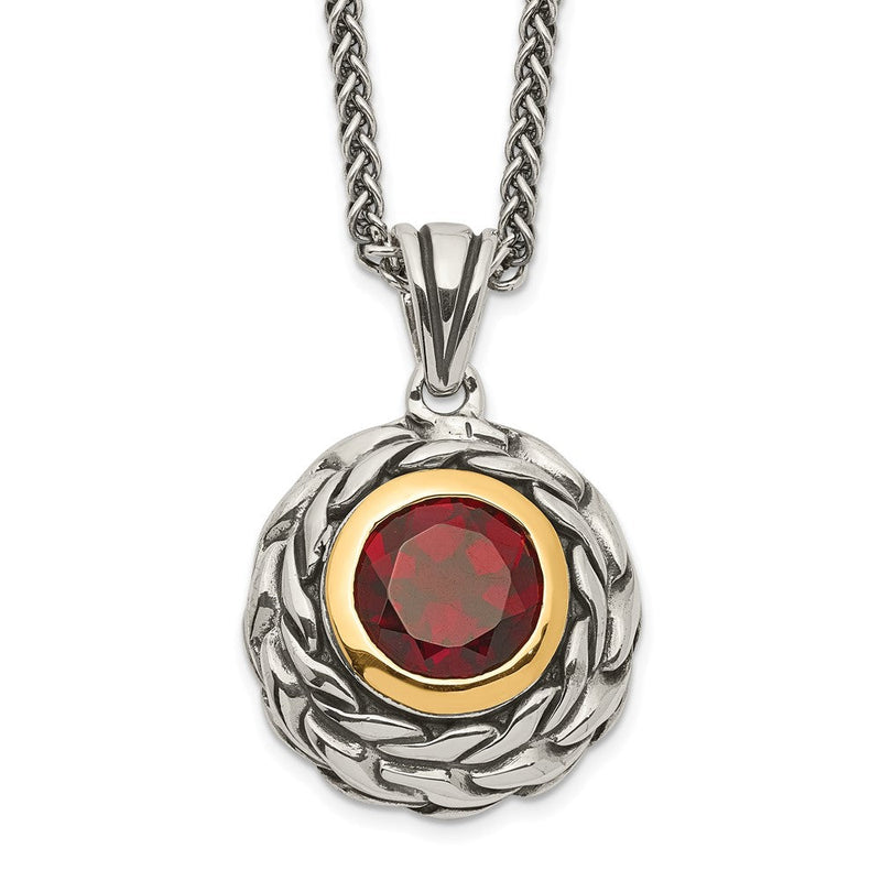 14K/silver Bicolor Shey Couture Sterlingsilber mit 14K Akzente 18 Zoll Antikisiert Rund Granat Halskette