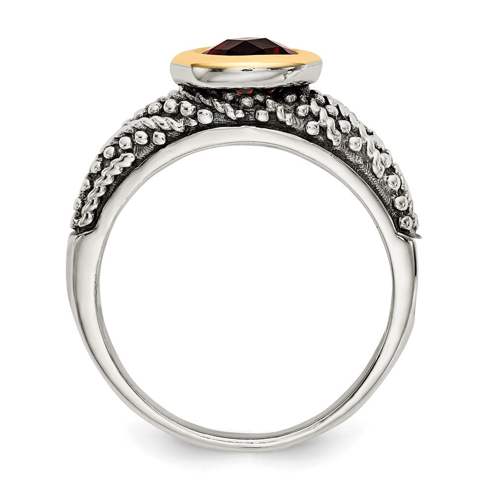 14K/silver Bicolor Shey Couture Sterlingsilber mit 14K Akzente Antikisiert Rund Zargenfassung Granat Ring
