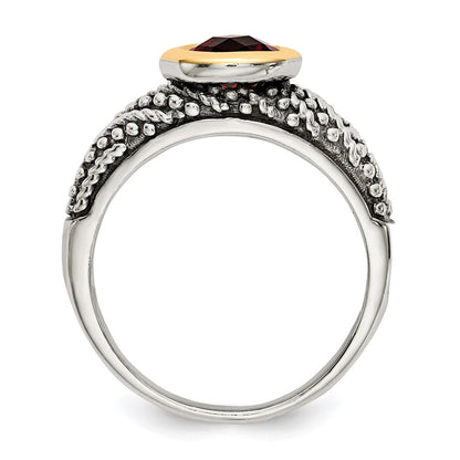 14K/silver Bicolor Shey Couture Sterlingsilber mit 14K Akzente Antikisiert Rund Zargenfassung Granat Ring