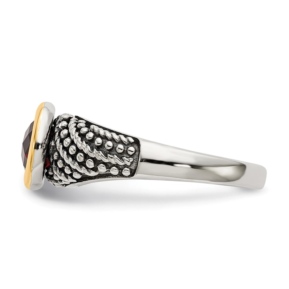 14K/silver Bicolor Shey Couture Sterlingsilber mit 14K Akzente Antikisiert Rund Zargenfassung Granat Ring