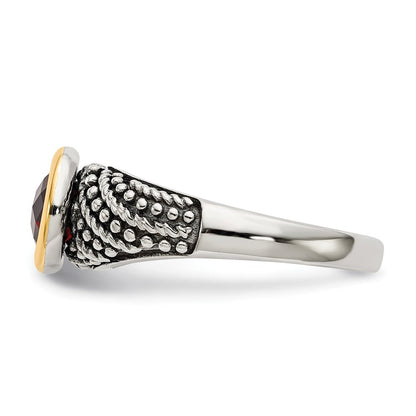 14K/silver Bicolor Shey Couture Sterlingsilber mit 14K Akzente Antikisiert Rund Zargenfassung Granat Ring