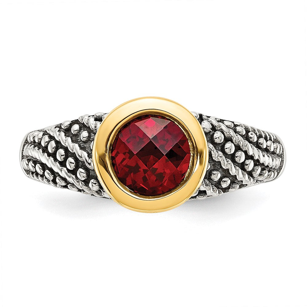 14K/silver Bicolor Shey Couture Sterlingsilber mit 14K Akzente Antikisiert Rund Zargenfassung Granat Ring