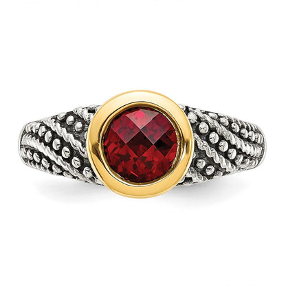 14K/silver Bicolor Shey Couture Sterlingsilber mit 14K Akzente Antikisiert Rund Zargenfassung Granat Ring