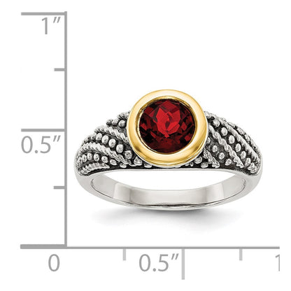 14K/silver Bicolor Shey Couture Sterlingsilber mit 14K Akzente Antikisiert Rund Zargenfassung Granat Ring