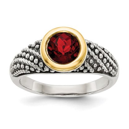 14K/silver Bicolor Shey Couture Sterlingsilber mit 14K Akzente Antikisiert Rund Zargenfassung Granat Ring