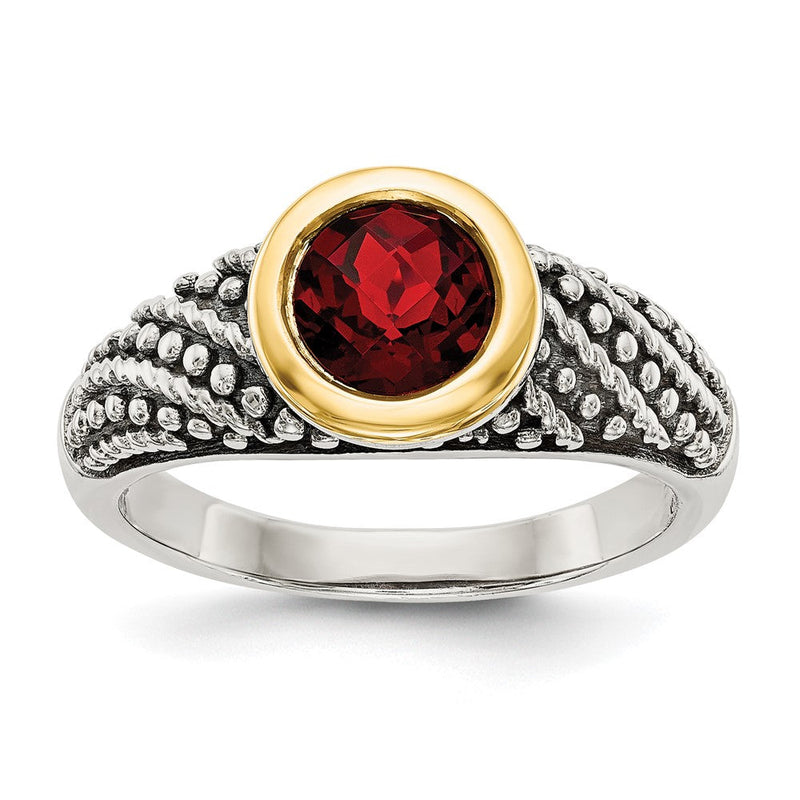 14K/silver Bicolor Shey Couture Sterlingsilber mit 14K Akzente Antikisiert Rund Zargenfassung Granat Ring