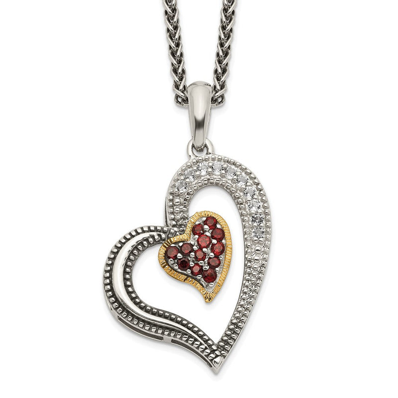 14K/silver Bicolor Shey Couture Sterlingsilber mit 14K Akzente 18 Zoll Antikisiert Pavé‚äö.22garnet Und.20white Topas Herz Halskette