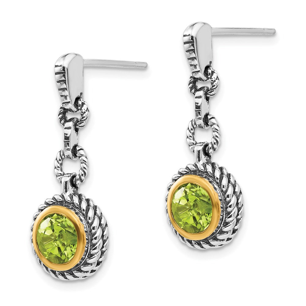 Shey Couture Ohrhänger aus Sterlingsilber, goldfarben flashvergoldet, antikisiert, mit runder Fassung, Peridot und Ohrstecker-Verschluss