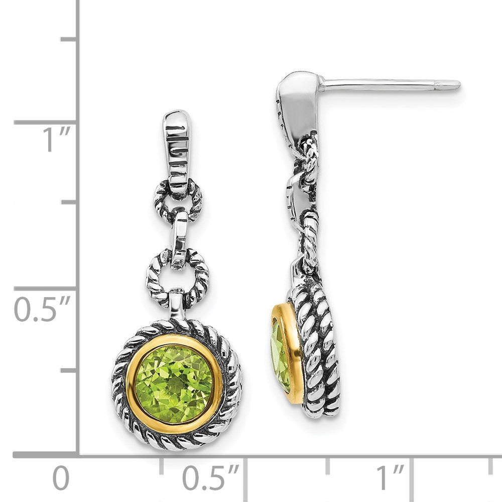 Shey Couture Ohrhänger aus Sterlingsilber, goldfarben flashvergoldet, antikisiert, mit runder Fassung, Peridot und Ohrstecker-Verschluss