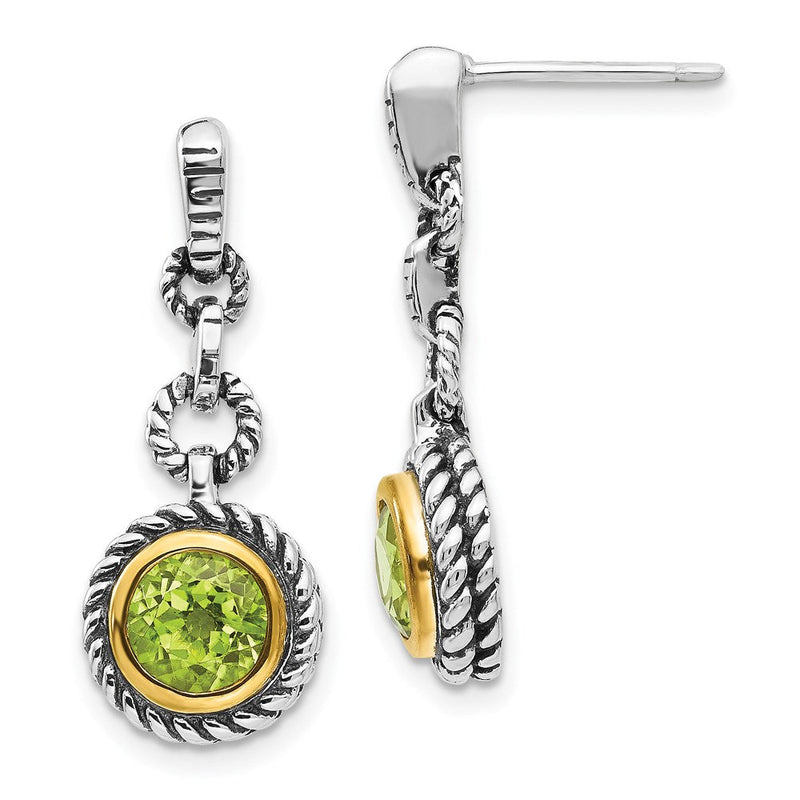 Shey Couture Ohrhänger aus Sterlingsilber, goldfarben flashvergoldet, antikisiert, mit runder Fassung, Peridot und Ohrstecker-Verschluss