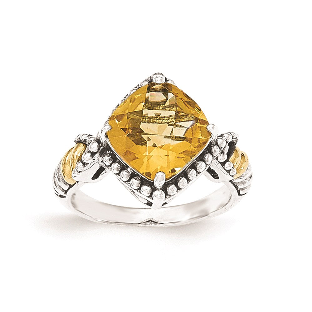 14K/silver Bicolor Sterlingsilber Citrin Kissen Ring