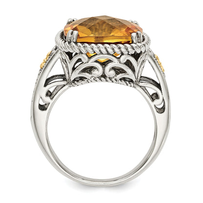14K/silver Bicolor Shey Couture Sterlingsilber mit 14K Akzente Antikisiert Kissen Citrin Ring