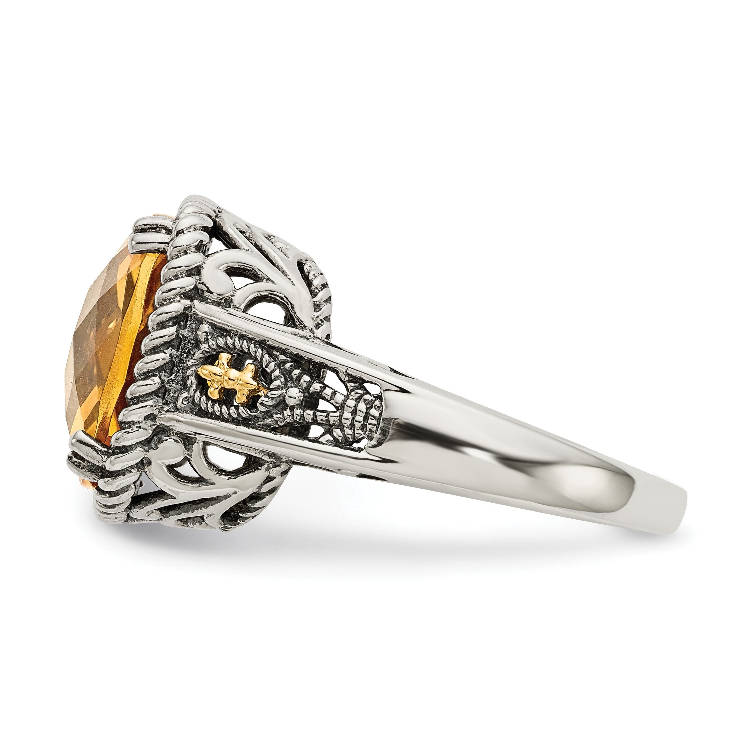 14K/silver Bicolor Shey Couture Sterlingsilber mit 14K Akzente Antikisiert Kissen Citrin Ring