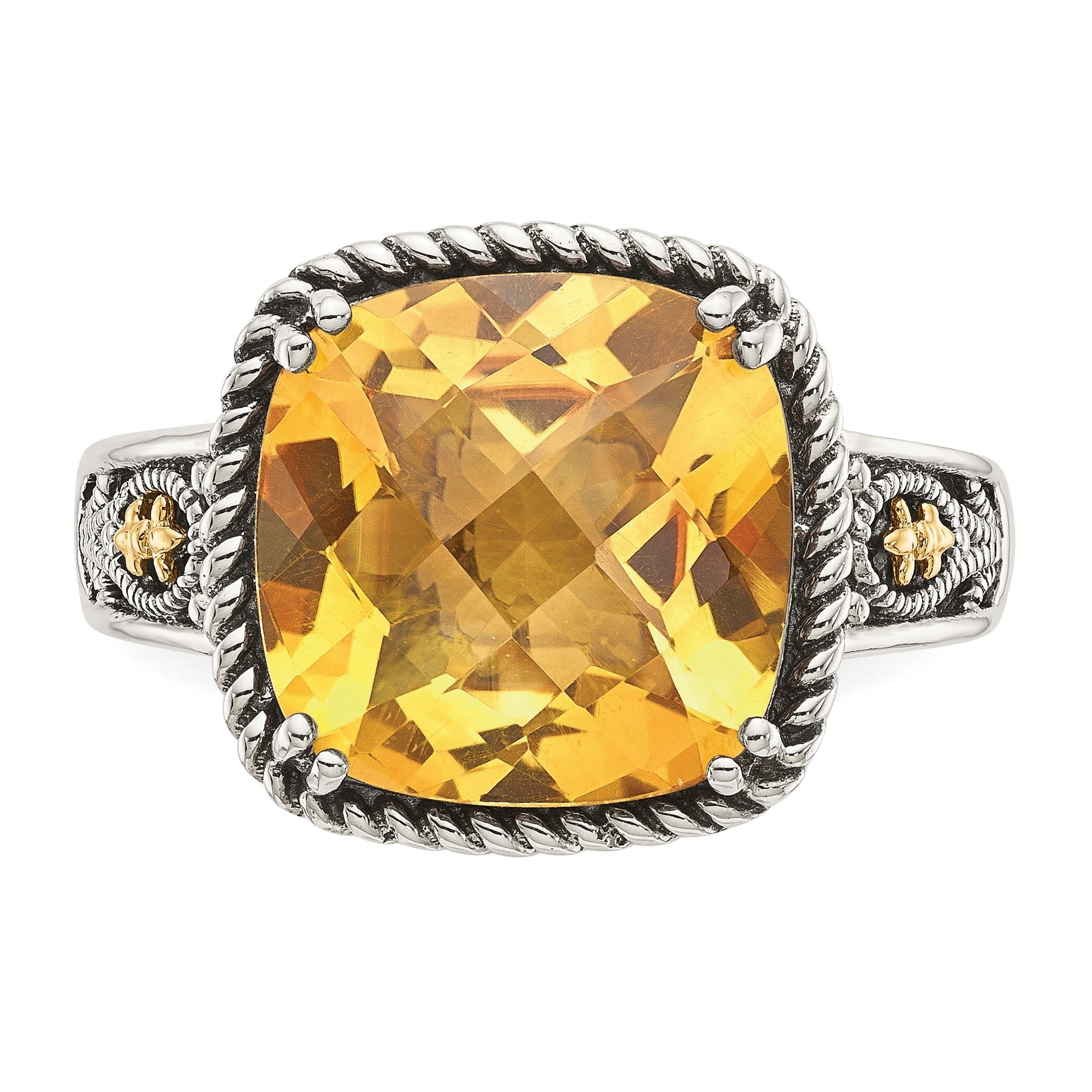 14K/silver Bicolor Shey Couture Sterlingsilber mit 14K Akzente Antikisiert Kissen Citrin Ring
