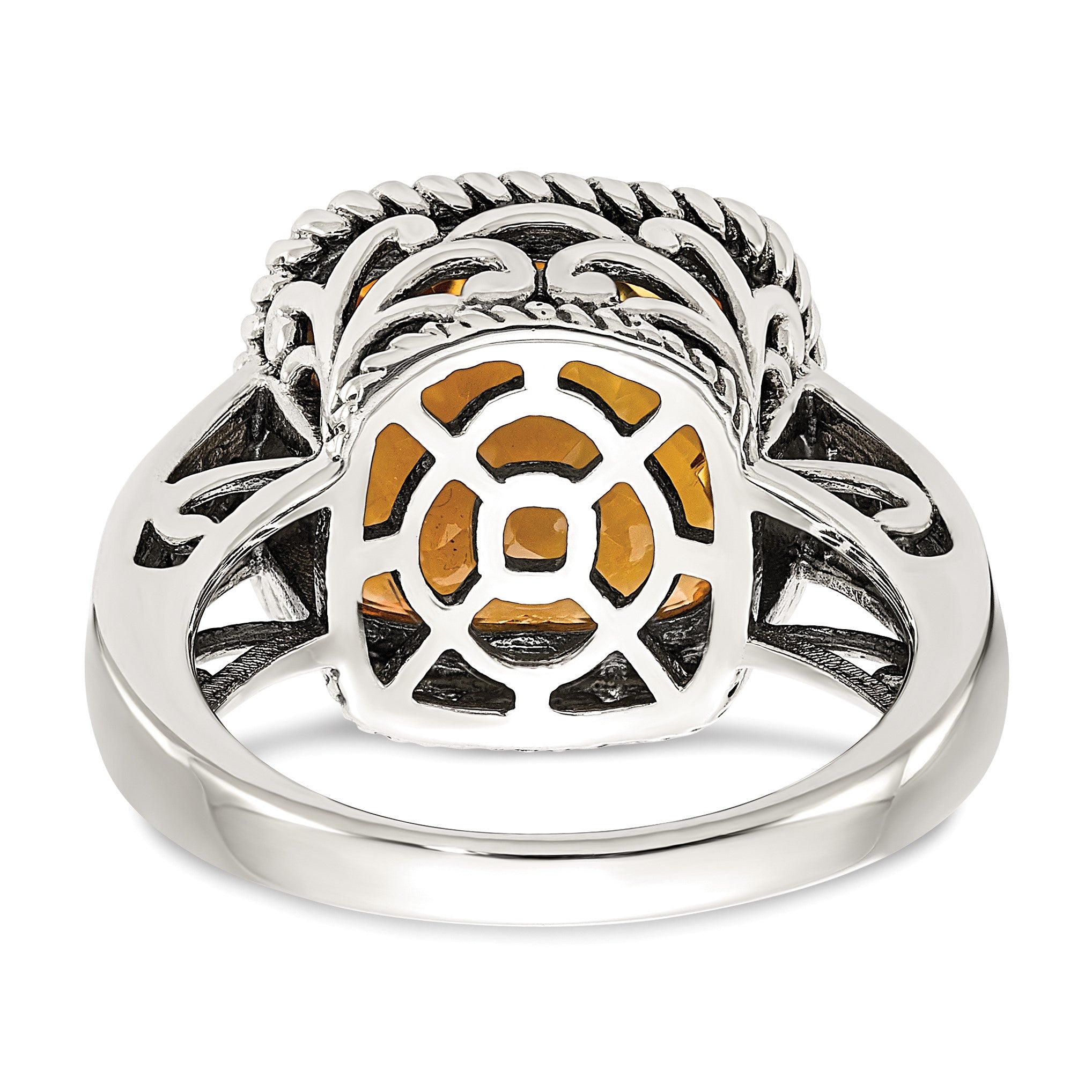 14K/silver Bicolor Shey Couture Sterlingsilber mit 14K Akzente Antikisiert Kissen Citrin Ring