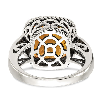 14K/silver Bicolor Shey Couture Sterlingsilber mit 14K Akzente Antikisiert Kissen Citrin Ring