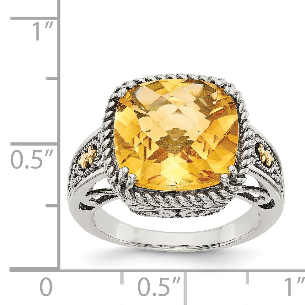14K/silver Bicolor Shey Couture Sterlingsilber mit 14K Akzente Antikisiert Kissen Citrin Ring
