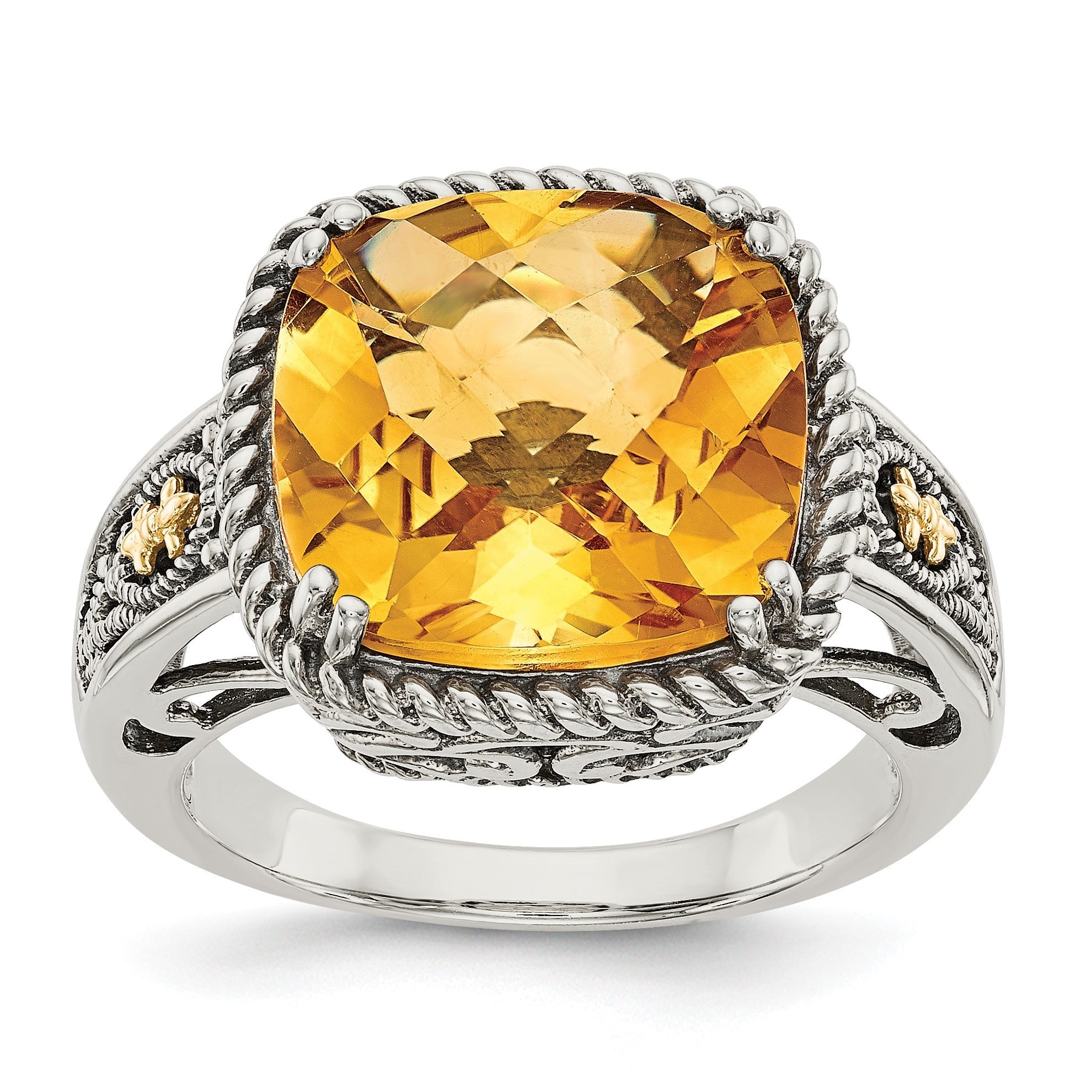 14K/silver Bicolor Shey Couture Sterlingsilber mit 14K Akzente Antikisiert Kissen Citrin Ring