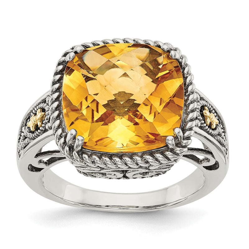 14K/silver Bicolor Shey Couture Sterlingsilber mit 14K Akzente Antikisiert Kissen Citrin Ring