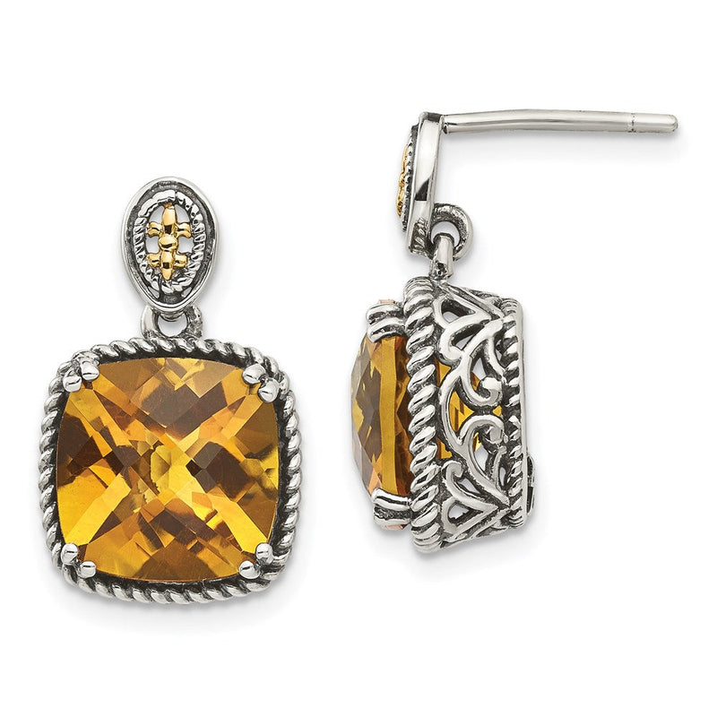 14K/silver Bicolor Shey Couture Sterlingsilber mit 14K Akzente Antikisiert Kissen Citrin Hängend Ohrstecker