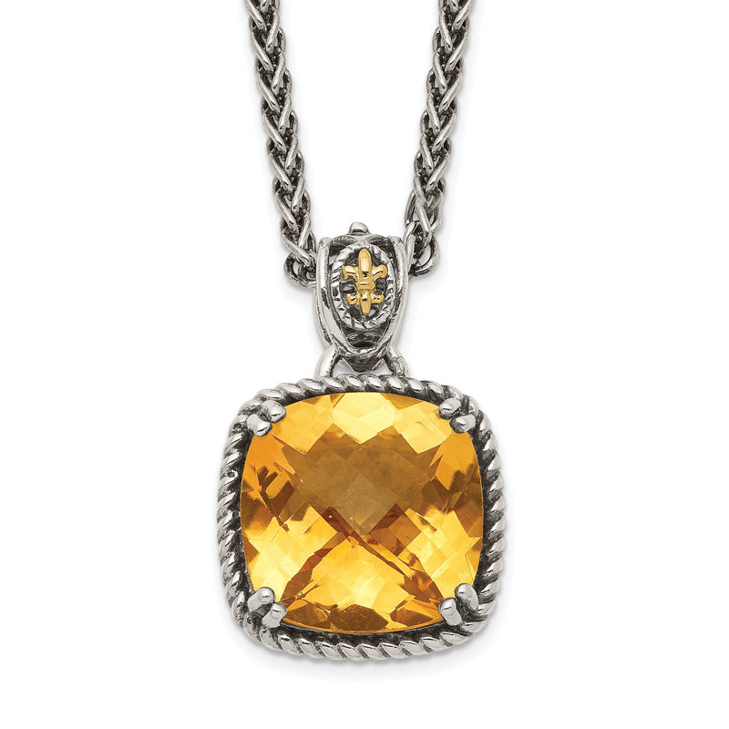 14K/silver Bicolor Shey Couture Sterlingsilber mit 14K Akzente 18 Zoll Antikisiert Schachbrett Kissen Citrin Halskette
