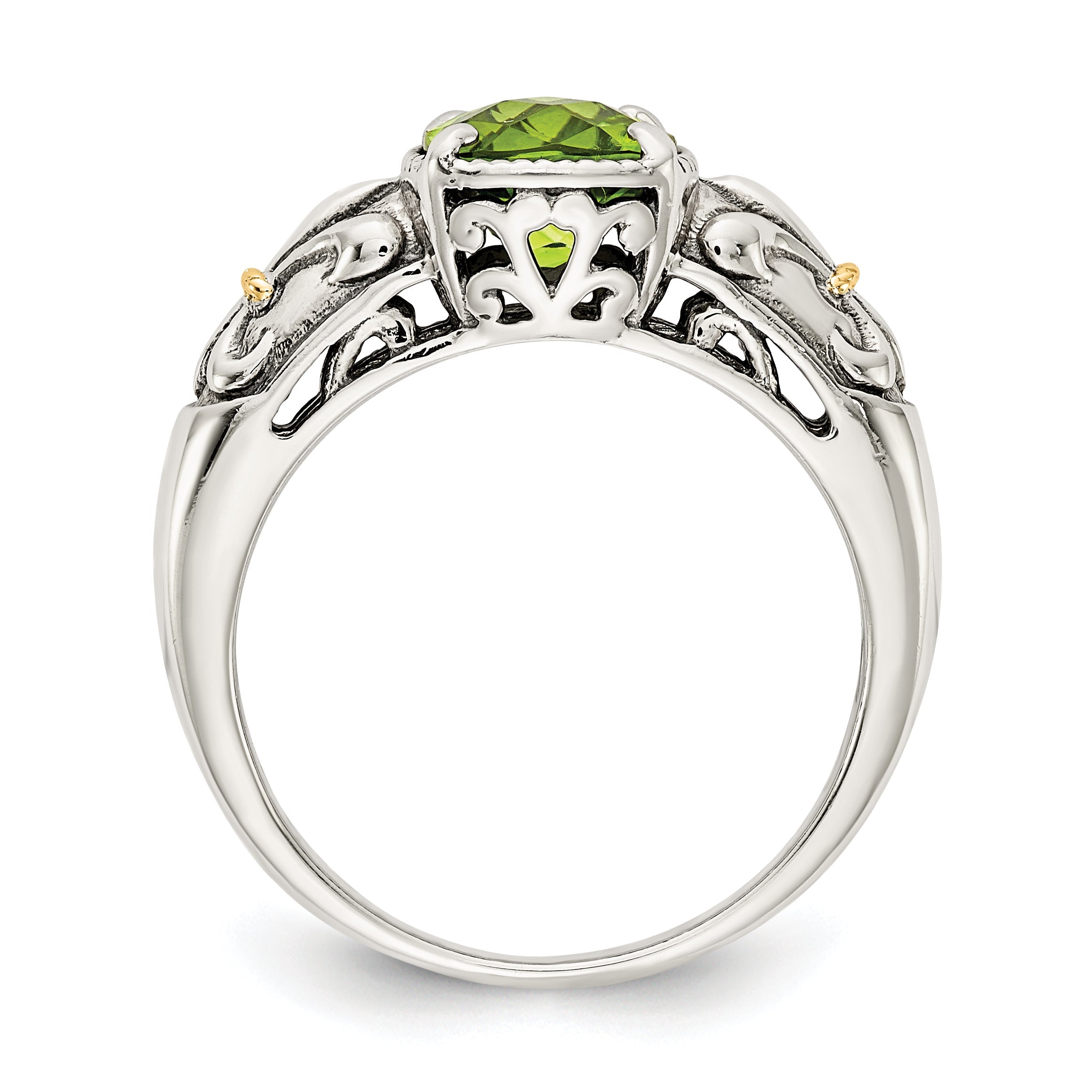 14K/silver Bicolor Shey Couture Sterlingsilber mit 14K Akzente Antikisiert Kissen Peridot Ring