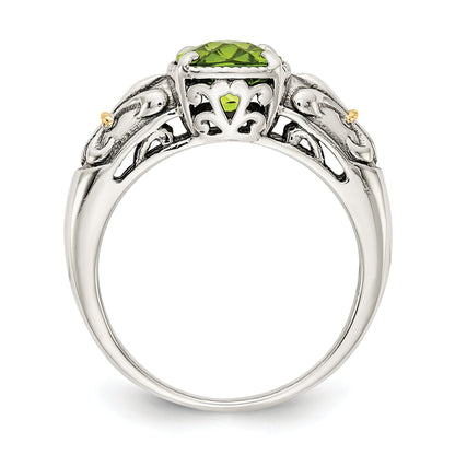 14K/silver Bicolor Shey Couture Sterlingsilber mit 14K Akzente Antikisiert Kissen Peridot Ring