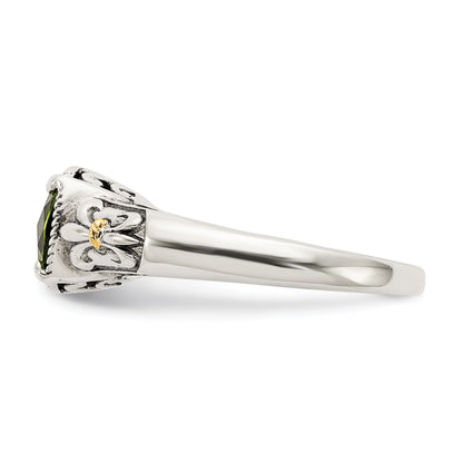 14K/silver Bicolor Shey Couture Sterlingsilber mit 14K Akzente Antikisiert Kissen Peridot Ring