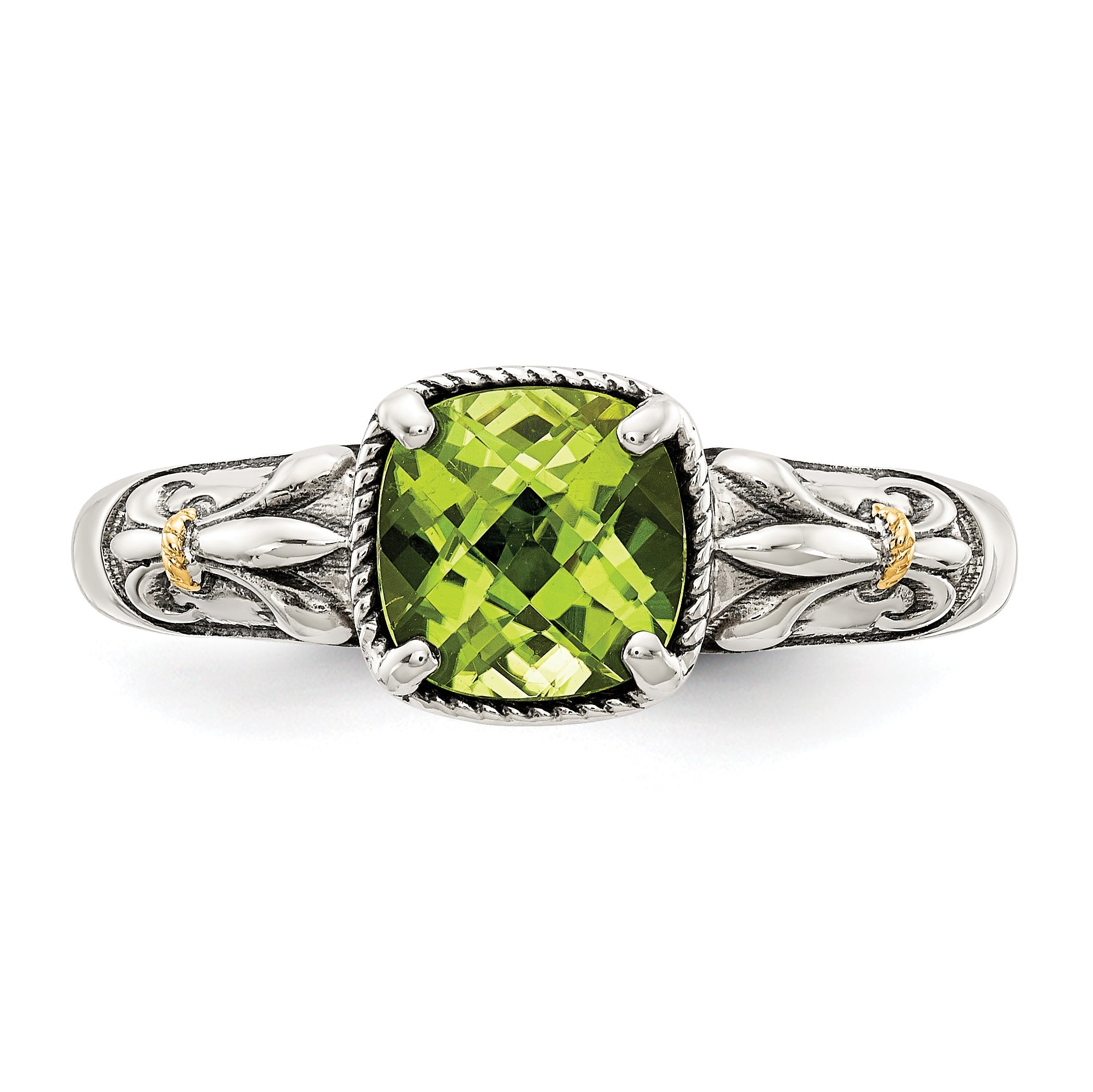 14K/silver Bicolor Shey Couture Sterlingsilber mit 14K Akzente Antikisiert Kissen Peridot Ring