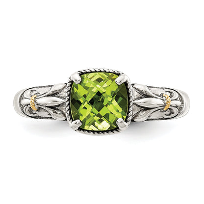 14K/silver Bicolor Shey Couture Sterlingsilber mit 14K Akzente Antikisiert Kissen Peridot Ring