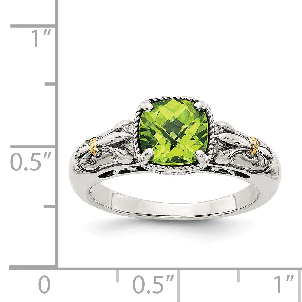 14K/silver Bicolor Shey Couture Sterlingsilber mit 14K Akzente Antikisiert Kissen Peridot Ring