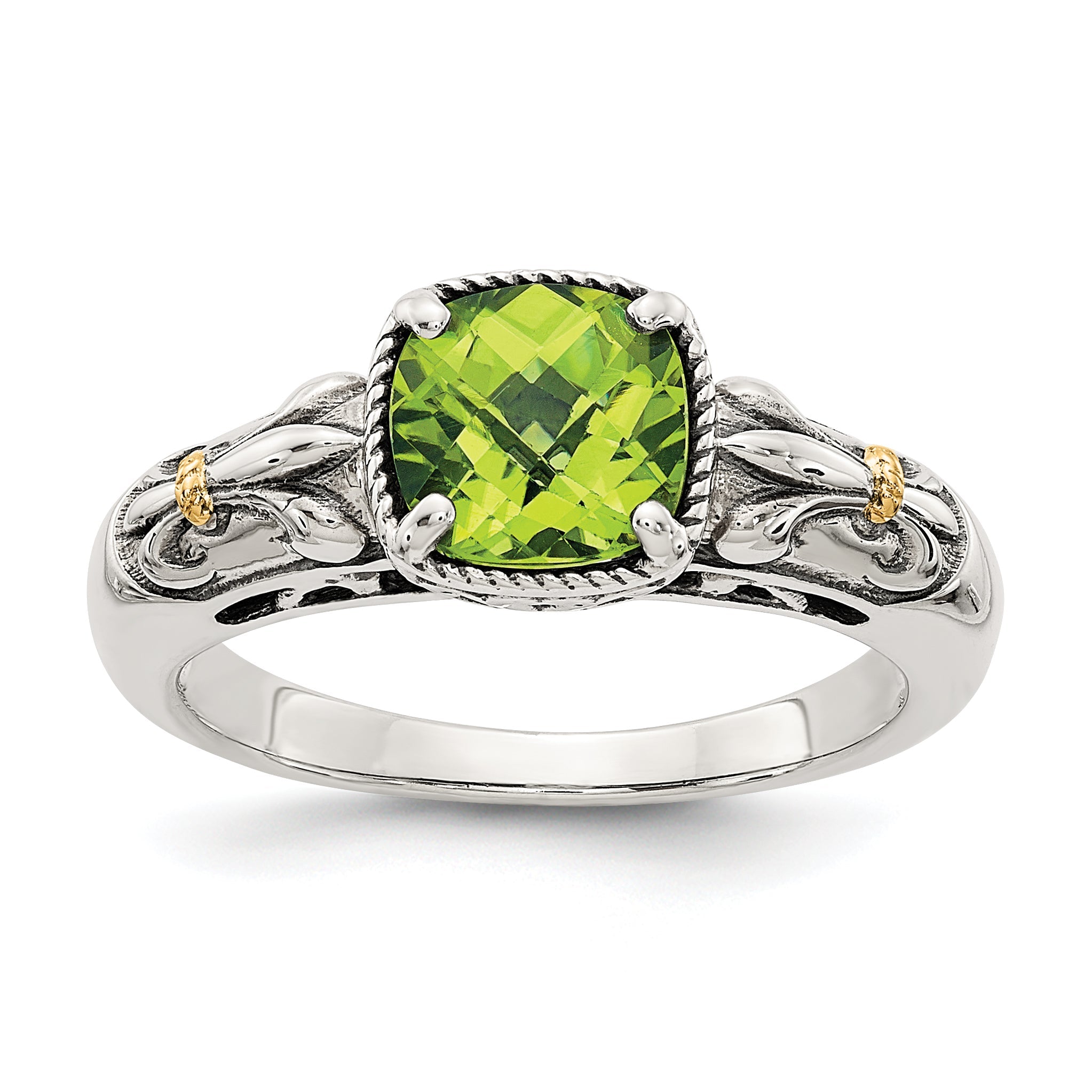 14K/silver Bicolor Shey Couture Sterlingsilber mit 14K Akzente Antikisiert Kissen Peridot Ring