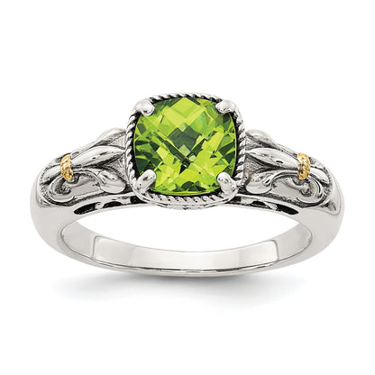 14K/silver Bicolor Shey Couture Sterlingsilber mit 14K Akzente Antikisiert Kissen Peridot Ring