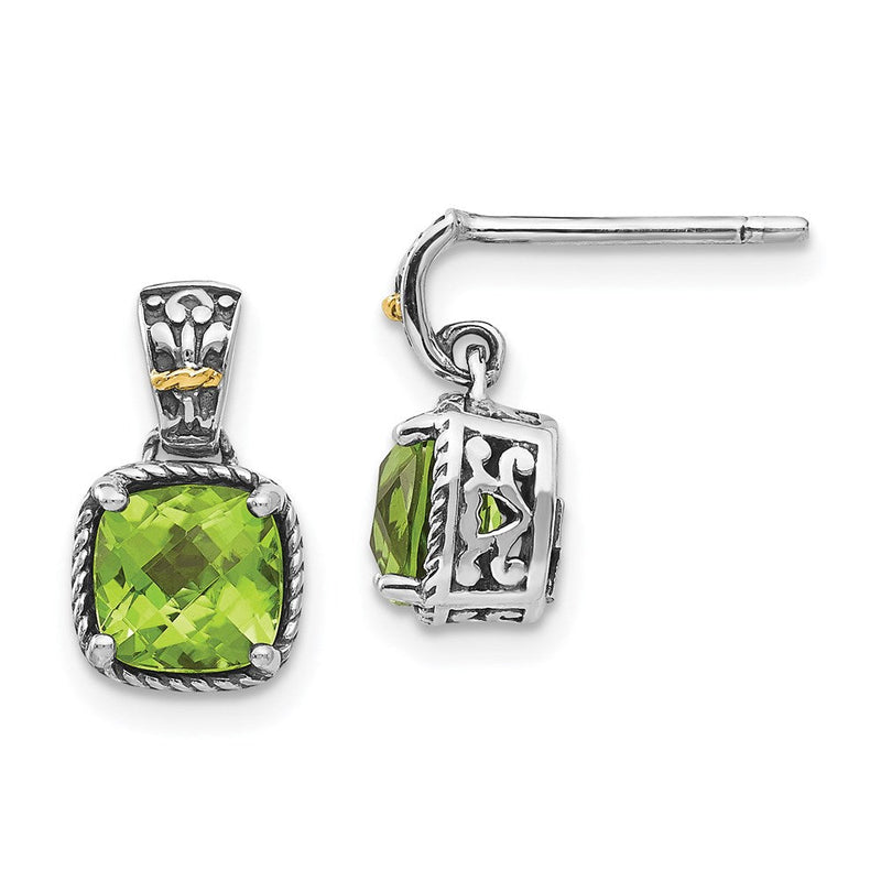 14K/silver Bicolor Shey Couture Sterlingsilber mit 14K Akzente Antikisiert Kissen Peridot Hängend Ohrstecker