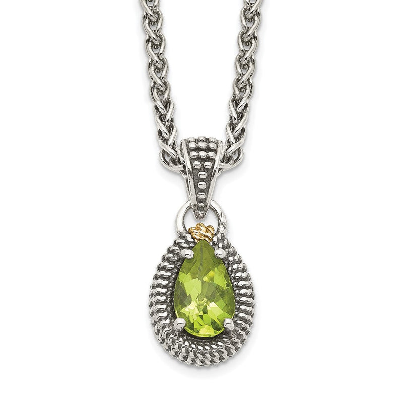 14K/silver Bicolor Shey Couture Sterlingsilber mit 14K Akzente 18 Zoll Antikisiert Tropfen Geformt Peridot Halskette