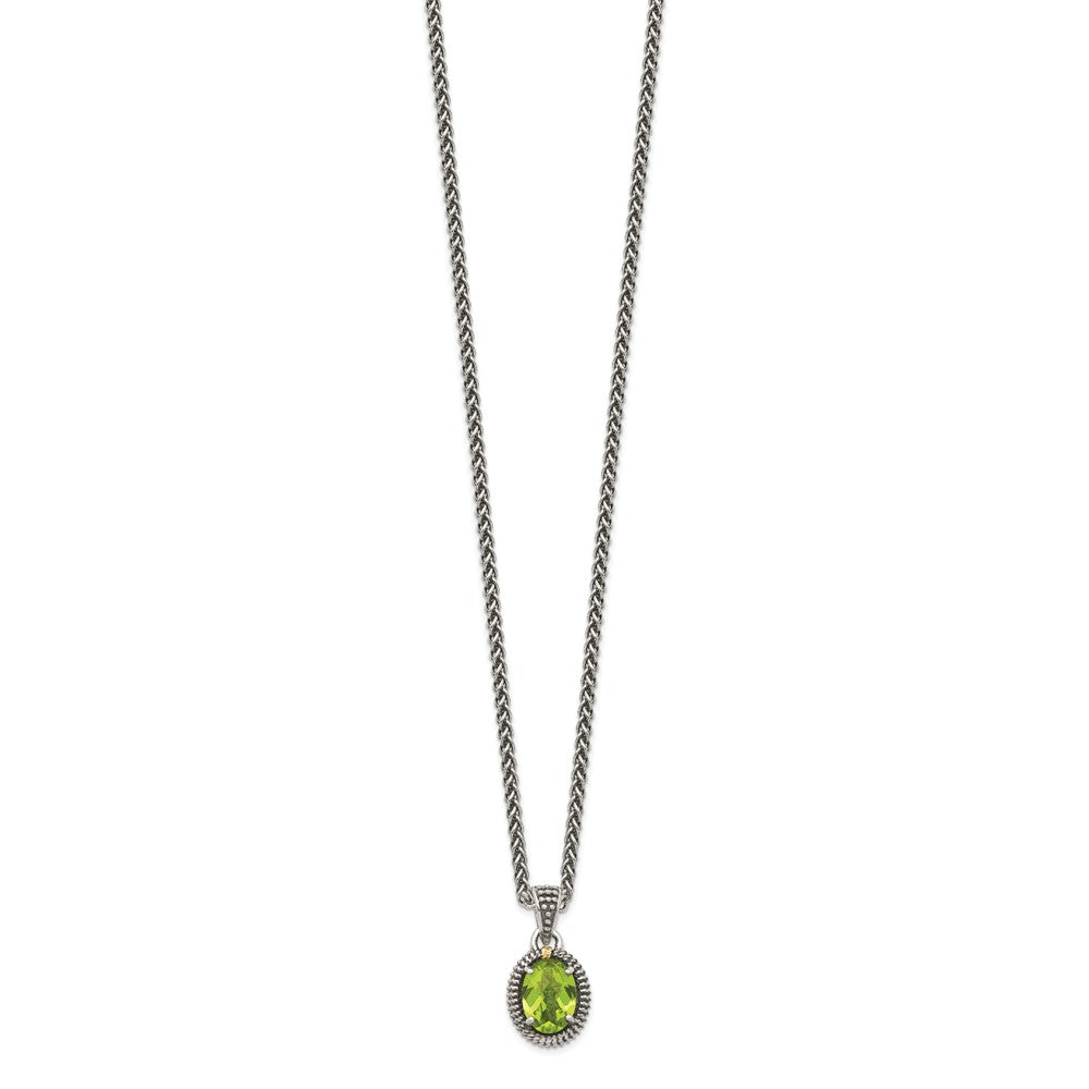 14K/silver Bicolor Shey Couture Sterlingsilber mit 14K Akzente 18 Zoll Antikisiert Peridot Oval Halskette