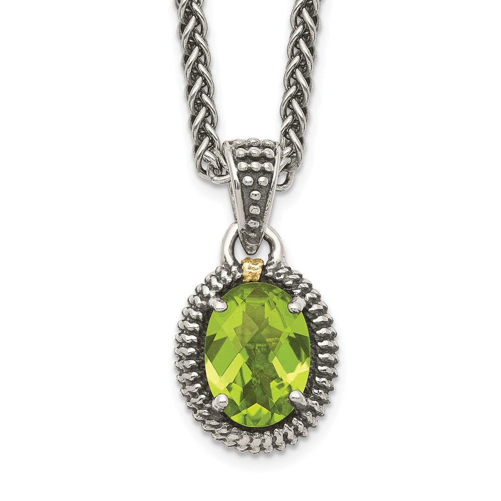 14K/silver Bicolor Shey Couture Sterlingsilber mit 14K Akzente 18 Zoll Antikisiert Peridot Oval Halskette