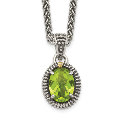 14K/silver Bicolor Shey Couture Sterlingsilber mit 14K Akzente 18 Zoll Antikisiert Peridot Oval Halskette