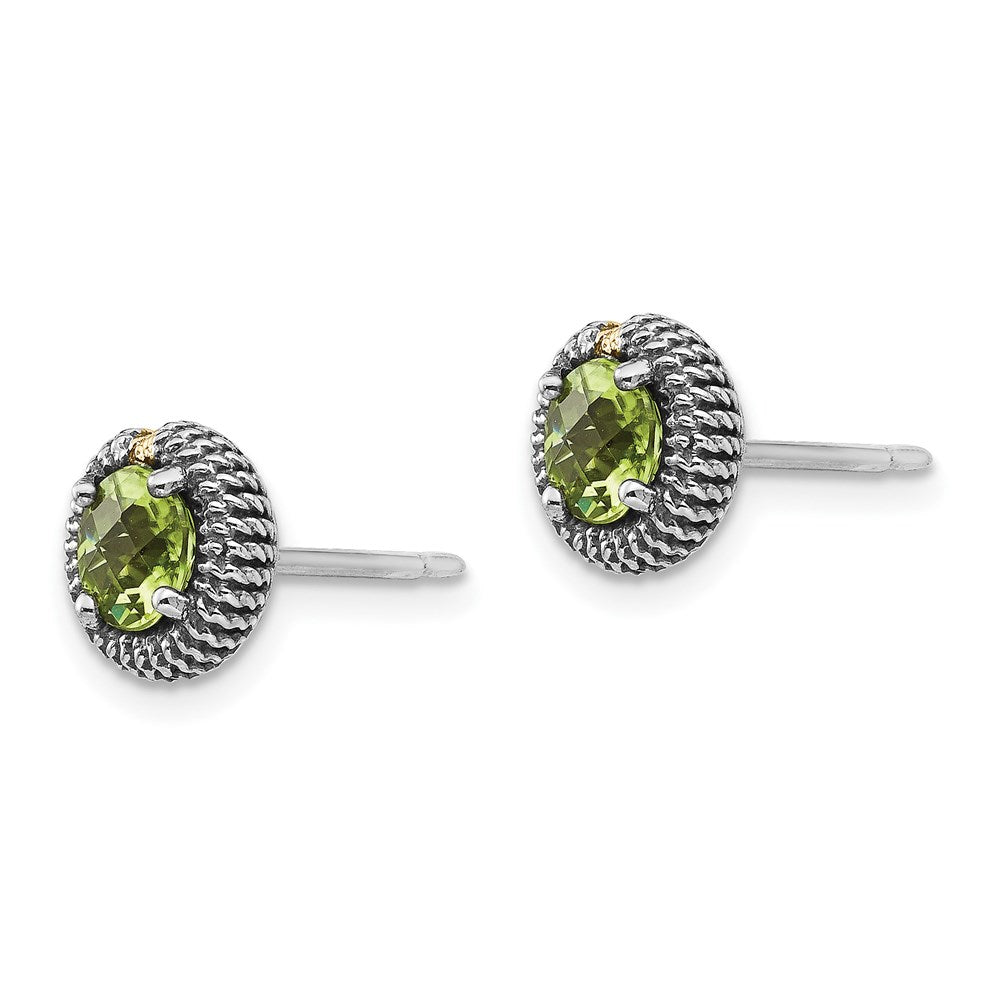 14K/silver Bicolor Shey Couture Sterlingsilber mit 14K Akzente Antikisiert Rund Peridot Ohrstecker