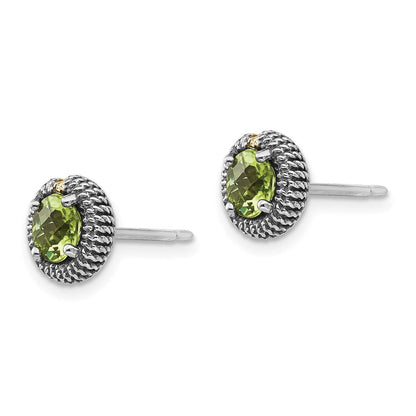 14K/silver Bicolor Shey Couture Sterlingsilber mit 14K Akzente Antikisiert Rund Peridot Ohrstecker