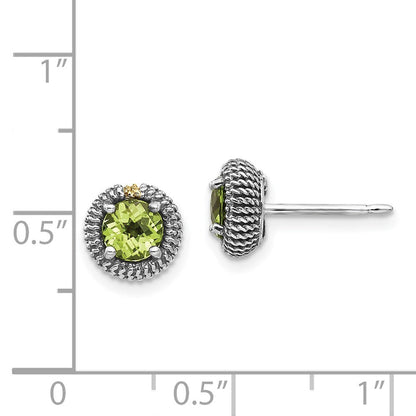14K/silver Bicolor Shey Couture Sterlingsilber mit 14K Akzente Antikisiert Rund Peridot Ohrstecker