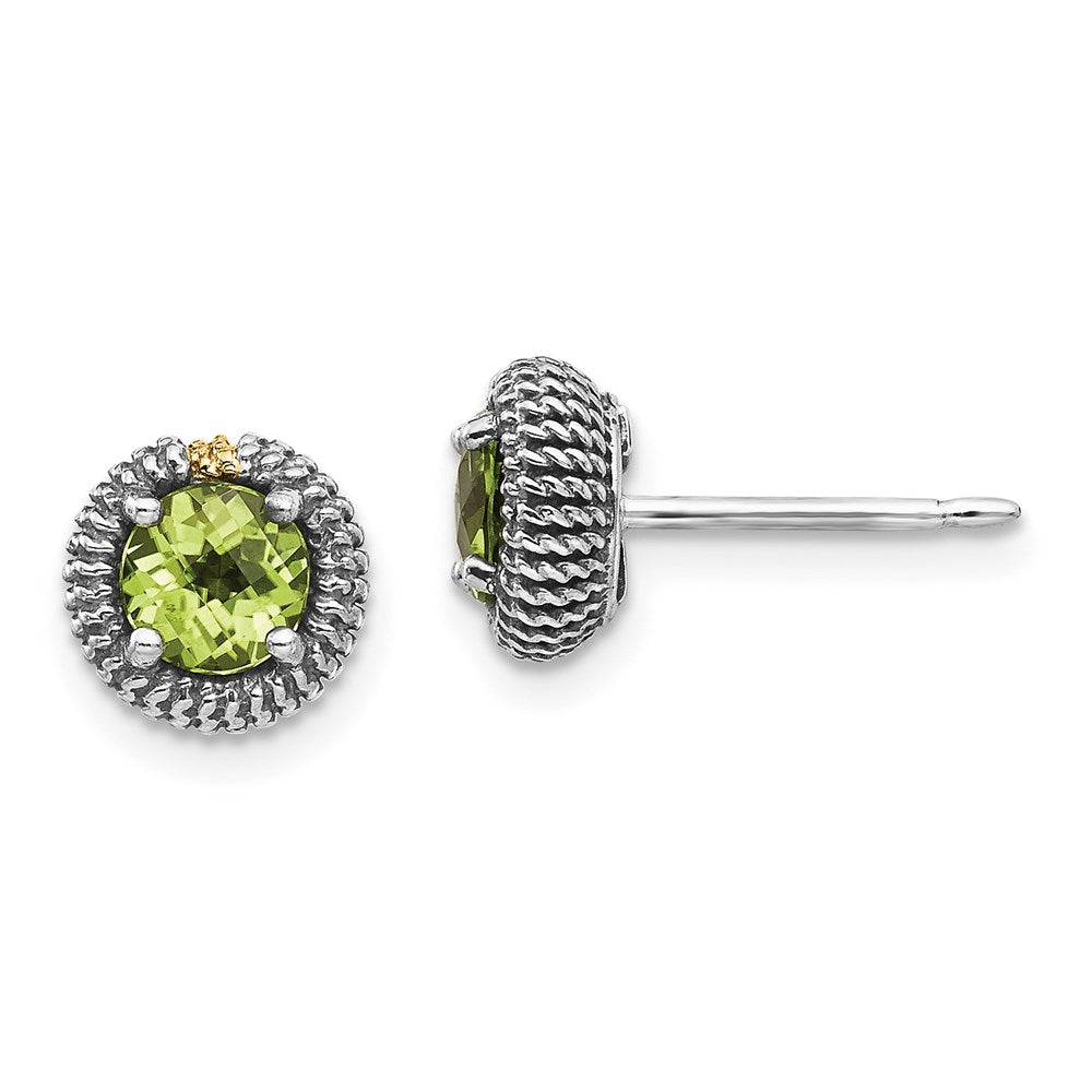 14K/silver Bicolor Shey Couture Sterlingsilber mit 14K Akzente Antikisiert Rund Peridot Ohrstecker