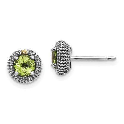 14K/silver Bicolor Shey Couture Sterlingsilber mit 14K Akzente Antikisiert Rund Peridot Ohrstecker