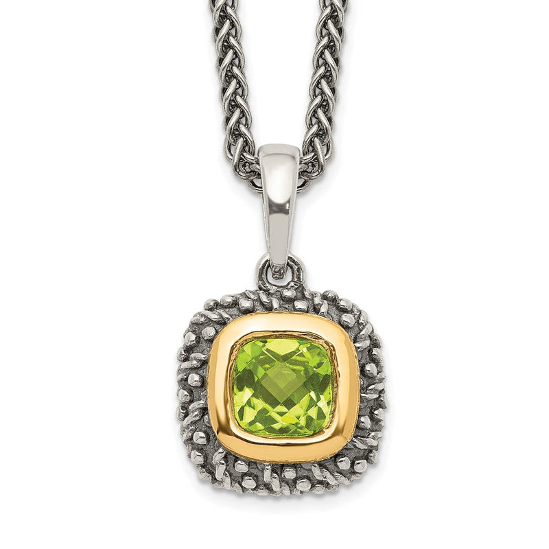 14K/silver Bicolor Shey Couture Sterlingsilber mit 14K Akzente 18 Zoll Antikisiert Kissen Zargenfassung Peridot Halskette